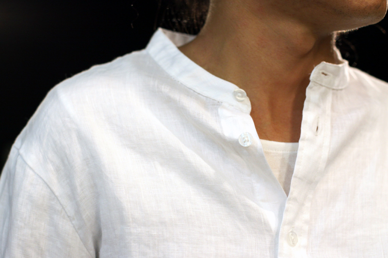 stand collar Shirts by Linen fabric