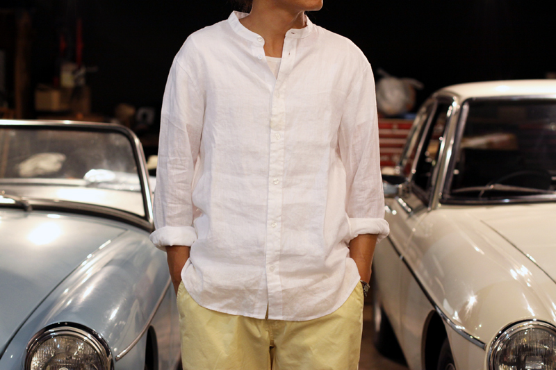 stand collar Shirts by Linen fabric